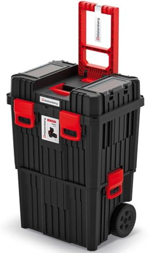 Kistenberg 2 in 1 Werkzeugtrolley Werkzeugkiste Werkzeugkasten Werkstattkoffer Rollende Werkstatt (Klemmverschlüssen, Organizer im Deckel, Staubdicht, 450 x 360 x 640 mm (Mit Kunststoff-Verschluss)