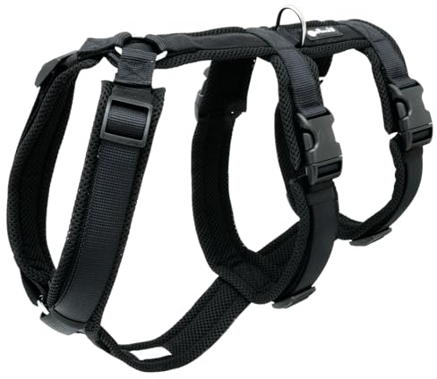 Petlando Sicherheitsgeschirr, ausbruchsicheres Hundegeschirr mit extra Bauchgurt, weich gepolstert mit Mesh, atmungsaktiv, robust, stufenlos verstellbar, Geschirr für mittelgroße Hunde, Schwarz, M