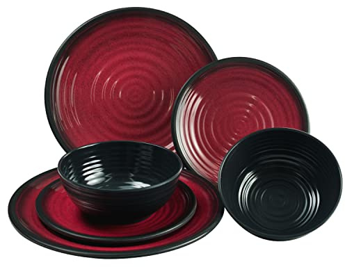 Melamin Geschirr Set für 2 Personen 6 Teile rot schwarz Geschirrset Camping