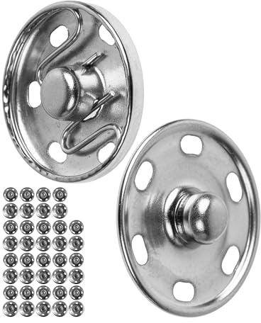 Druckknöpfe zum Annähen, Ø 15 mm aussen, 20 Paare, in Silber, aus Messing, Druckknopf für Bekleidung, Bastelarbeiten, DIY Projekt, Reparatur Knöpfe Nähzubehör, Druck Knopf Nähen, Ersatz Metallknöpfe