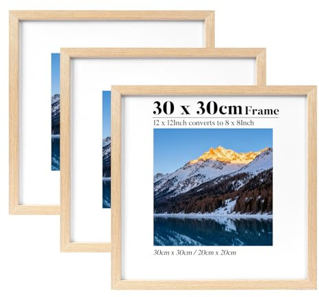 HOUSE DAY Bilderrahmen 30x30, Bilderrahmen Quadratisch, Holzbilderrahmen | Massivholz Rahmen 30x30 mit 20x20 Passepartout für Familie, Landschaft, Haustier-Gedenkseite, Hochzeit, 3er-Pack