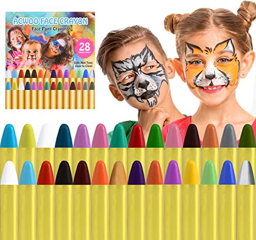 ACWOO 28 Farben Gesichtsfarbe Schminkstifte Bodypaint Schminkpalette für Faschingsschminke Fasching Schminke Karneval Halloween Körpermalfarben