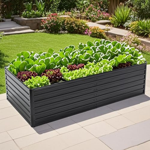 Thanaddo Hochbeet Metall Pflanzbeet, rechteckig Gemüsebeet aus verzinktem Stahl, Gartenbeet Pflanzkasten Pflanzkasten Blumenkasten für Garten & Terrasse, 190x90x64cm, Anthrazit