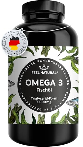 Omega 3 Kapseln hochdosiert - Jahresvorrat 365 Stück - Nur 1 Kapsel täglich - Essentielle Omega 3 Fettsäuren EPA & DHA - Fischöl Kapseln ohne unnötige Zusätze - in Deutschland entwickelt