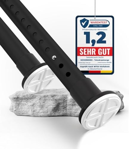 MEISENBERG Teleskopstange zum Klemmen 260-310cm, Matt Schwarz, Ø 32 mm, Multifunktionale Spannstange ohne Bohren - Vorhangstange Klemmstange für Gardinen, Bäder und Balkon