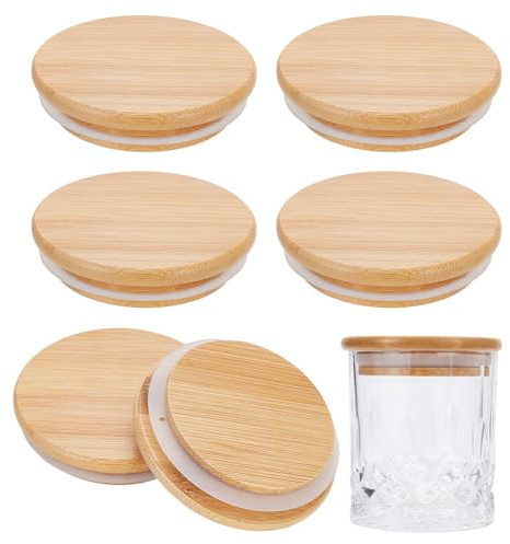 NBEADS 6 Stück Einmachglas-Bambusdeckel, 7×2cm Runde Flaschenverschlüsse Mit Silikonversiegelung Wiederverwendbare Verschlussdeckel Für Einmachgläser Mit Weiter Öffnung