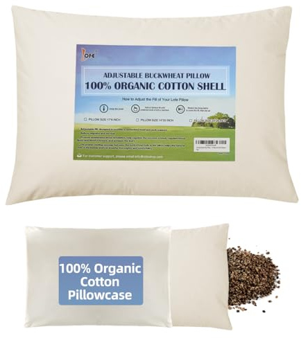 LOFE Bio-Buchweizenkissen zum Schlafen, 35,6 x 50,8 cm, Verstellbarer Loft, atmungsaktiv für kühlen Schlaf, Halswirbelstütze für Rücken- und Seitenschläfer (Tartary Buchweizenschalen)
