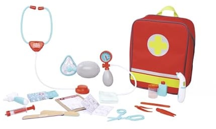 Simba Notarzt Rucksack, 20-TLG. Set, Stethoskop mit Soundfunktion und weitere lustige Funktionen, 24x30cm, Arztkoffer, Kinder Rollenspielzeug, ab 3 Jahren