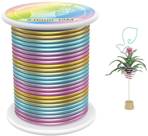 VynyQoo 2mm Basteldraht, 12m Modellierdraht, Aludraht Draht Bunt, Weicher Aluminiumdraht, Schmuckherstellung Bindedraht pour Basteln DIY