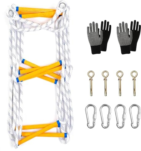 Feuerleiter Strickleiter Rettungsleiter, Tragbare Kletter-Rettungs Seilleiter, Fluchtleiter aus Schwer Entflammbarem Nylon, für Fenster Balkon Geländer Außen Erwachsene (10 m)