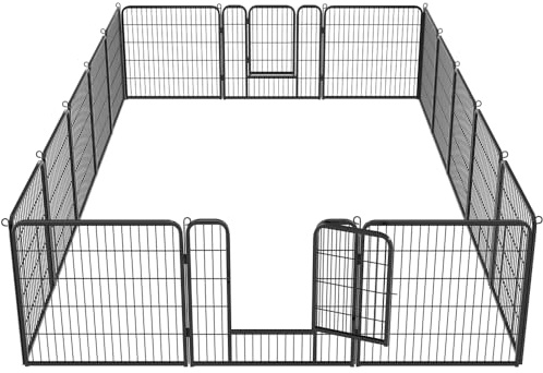 Yaheetech 16 eckig Welpenauslauf 80cm hoch Freigehege Metall Laufstall mit 2 Tür Hundelaufstall für Hund Zaun Gitter Welpen Hasen Kaninchen