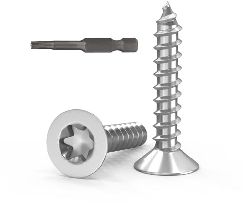Dayalo 50 Stück Holzschrauben Torx M3x10, Holzschrauben Edelstahl, Senkkopfschrauben Holz, Edelstahl A2 V2A, Vollgewinde, mit Schraubendreher Bit