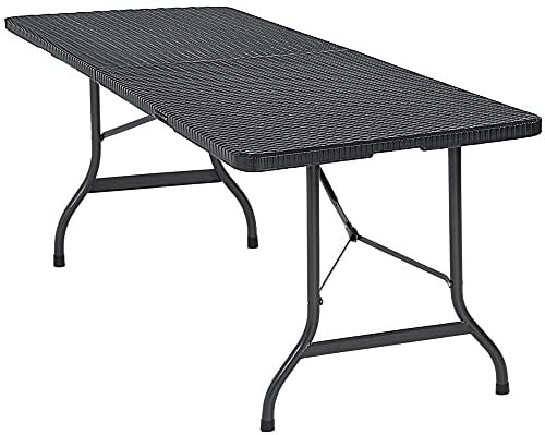 Casaria® Gartentisch klappbar Polyrattan Campingtisch 180x75cm Wetterfest Tragegriff Klapptisch Kunststoff Tisch Garten Balkon Camping Buffettisch Schwarz