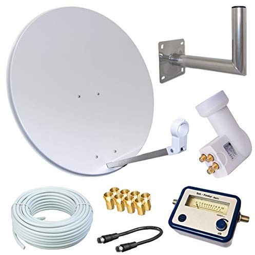 netshop 25 HD Sat Anlage 80 cm Spiegel + Opticum Quad LNB für 4 Teilnehmer + 50m Kabel + 40cm Wandhalter + SAT Finder (3 Farben wählbar) SD HD Full HD 4K UHD Empfang