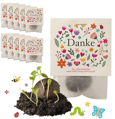 10x „Danke“ Samenbomben als Dankeschön Geschenke klein | Abschiedsgeschenk Kollegen/ Abschiedsgeschenk Erzieherin/ kleine Geschenke für Frauen/ Blumensamen Gastgeschenk Taufe/Seedbombs als Mitbringsel