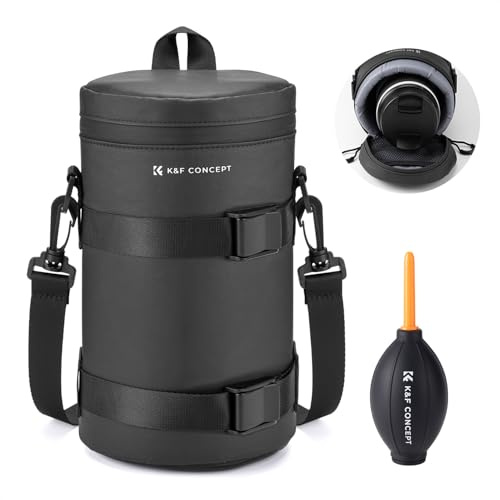 K&F CONCEPT Objektivtasche, wasserdichte Reißverschluss Objektivbeutel, Stoßfeste Objektivköcher, Allround Objektiv Tasche Kamerabeutel für DSLR SLR-Objektiv Durchmesser und Höhe unter 11x22cm, XL