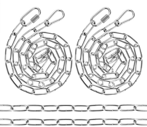 2 stücke Stahlkette, Edelstahlkette 1 Meter, Ø3mm Rundstahlkette, Gliederkette mit Karabiner Edelstahl, Edelstahl Ketten Meterware zum Aufhängen für Hängesessel, Billboard, Sandsäcke