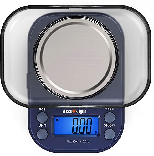 ACCUWEIGHT 300/0,01g Feinwaage Briefwaage Grammwaage Taschenwaage für Geschmuck, Gewürze Präzisionswaage mit Zählfunktion, zugeschnittene Wiegeschale