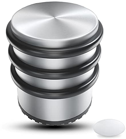 SilverRack Türstopper Edelstahl - Premium Tür-Stopper ohne Bohren schwer | Für Boden, Zimmertüre, Haustüre mit extra Wandpuffer - Silber, 1 Stück 1,1kg 7,5x8cm + 1 Wandstopper