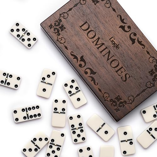 Lingle Dominoes Set - Double 6 Dominoes Classic Board Games for Adults, 28 Pieces Domino with Wood Case