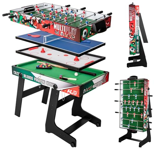 HLC 4 in 1 Multi Spieltisch Kicker Multigame Klappbar - Teleskopstangen Multifunktionstisch Billard Tischtennis Tischhockey - 123 * 61 * 80CM, Mehrfarbig