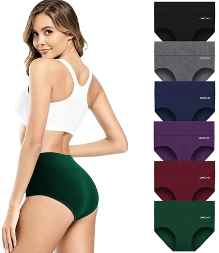 QINCAO Unterhosen Damen, Hohe Taille 6er Pack aus Baumwolle,Atmungsaktiv | Damenslips Baumwolle Mehrpack, Bequem und Atmungsaktiv, Stretch Panties Weich, Doppellagiger Schritt, Ohne Etikett