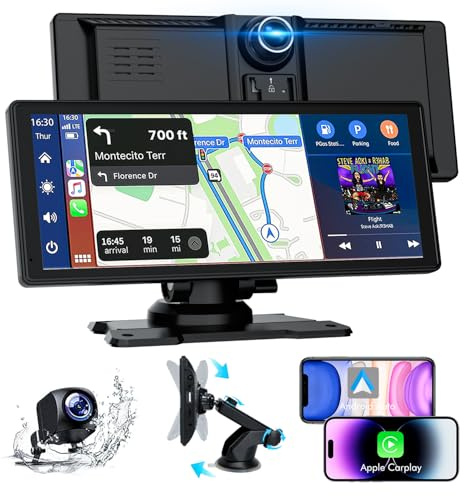 Carplay Display, 8.88 Apple Carplay, Android Auto Display mit 1080P HD Rückfahrkamera & Frontkamera, GPS Navigation, Freisprecheinrichtung, Mirror Link, FM, Einfacher Einbau