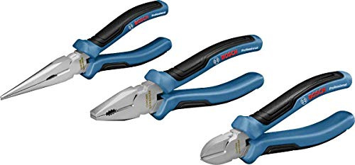 Bosch Professional 3 tlg. Zangen Set (Kombinationszange, Spitzzange und Seitenschneider, mit Einlage)