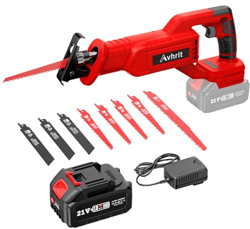 Akku Reciprosäge mit 8 Sägeblättern - Bürstenloser Akku Stichsäge mit 1×4000mAh, variable Geschwindigkeit 0-3200 SPM, werkzeugloser Sägeblattwechsel, Universalsäge für PVC Holz, Metall schneiden DIY
