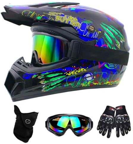 DriveNova Motocross Fullface MTB Helm, Downhill Motorradhelm Kinder, Helm Set Herren ATV Motorradhelm mit Handschuhe Maske Brille, Jugend Motorradhelme Inklusive S-M Größen Helmfutter