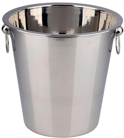 Sektkühler Edelstahl Groß Glänzend/Matt mit Ringgriffen Eimer Weinkühler Champagnerkühler Flaschenkühler Eiskübel Sektkübel Sektkeimer Getränkekühler Weineimer Weinkübel ø ca. 22 cm (Silber)