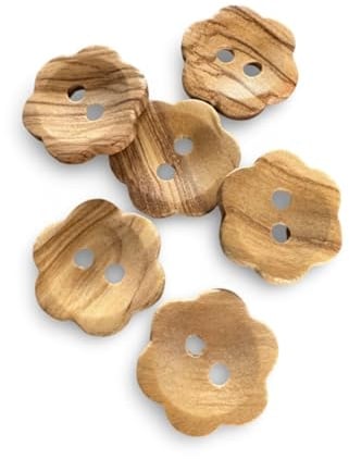 6 Stück hübsche Blume Holzknöpfe aus echtem Oliven Holz 2 Loch europäische Fertigung Blüten Form Holz Knöpfe, Naturknöpfe (16mm)