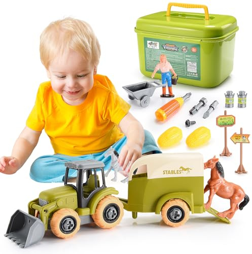 HappyKidsClub Traktor Spielzeug für Jungen ab 3 Jahre - Bauernhof Spielzeug mit Trecker für Kinder 3-5 Jahre