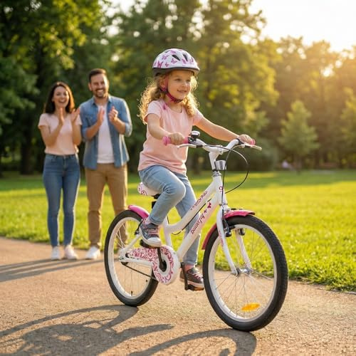 Actionbikes Kinderfahrrad Butterfly | 20 Zoll | 6-9 Jahre (Weiß/Pink) | V-Brake Bremsen | Schutzblech v. und h. | Kinder Fahrrad für Mädchen & Jungen | Fahrräder | Kinderrad | Jugendrad | Bike