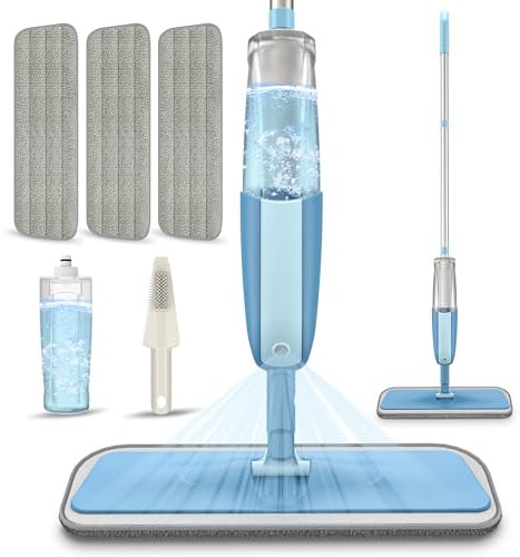 Wischer mit Sprühfunktion Sprühwischer Bodenwischer, MEXERRIS Wischmopp mit Wassertank 360 Grad Rotierender Wischmopp Spray Mop Wischer Boden mit 3 Waschbaren Mikrofaser Pads für alle Böden