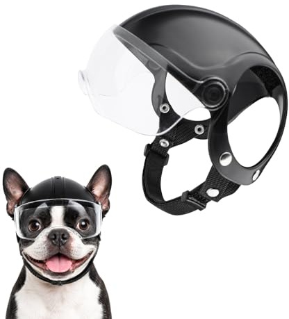 PETLESO Hundehelm mit Hundebrille UV-Schutz klare Hundesonnenbrille für kleine Hunde, Welpen (ohne Nieten)