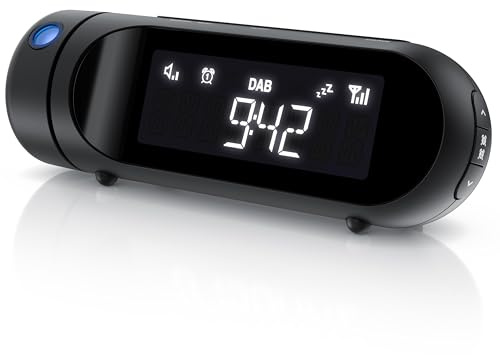 CSL - DAB Plus Radio - Radiowecker Projektionswecker digital – DAB/DAB+ / FM Radio mit je 20 Speicherplätzen – Ladeausgang – 4 Helligkeitsstufen – dimmbare Projektion