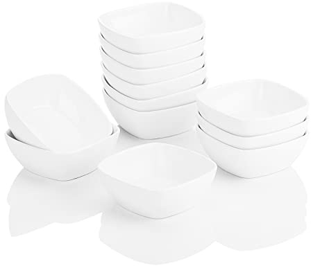 MALACASA Snackschale, MINI Dessertschalen 12er Set, 170ml Porzellan,Ø 10 cm | Dessert-Schälchen, Dip Schälchen, Tapas Schalen, für Nüsse, Snacks, Sushi, Nachtisch Schale, 10x10x3,7 cm, Spülmaschinenfest