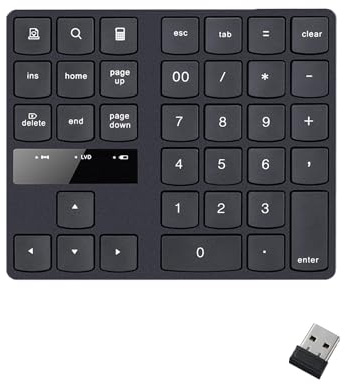 Ieron Kabelloser Nummernblock mit 35 Tasten, wiederaufladbare Mini-Tastatur für Laptop, Desktop-PC