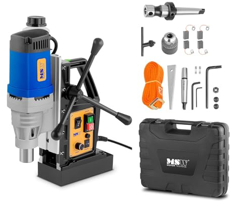 MSW Kernbohrgerät 1680 W 18 kN 370 U/min Kernbohrungen 165 mm Hub Weldon-Schaft (19 mm) Gewindeschneiden mit Drehrichtungsumkehr elektromagnetischer Fuß Wassertank Magnetkernbohrmaschine Magnetbohrer