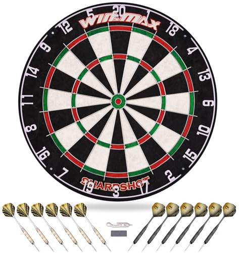 WIN.MAX Dartscheibe Kork Dartscheibe mit Pfeilen Offizielles Steeldartscheibe Steeldart Set 12 Dartpfeile Metallspitze,24 Flights