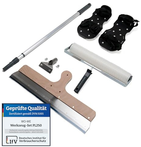 Epoxidharz Bodenbeschichtung Werkzeug Set 4tlg, Ausgleichsmasse Verarbeitungswerkzeug Kit | 40cm Entlüftungsroller | Teleskopstiel | Stehrakel | Nagelschuhe