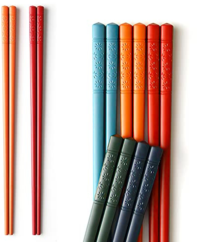 AOOSY Wiederverwendbare Essstäbchen aus Fiberglas, mehrfarbig, chinesische Essstäbchen, spülmaschinenfest, 5 Paar japanische Essstäbchen, Geschenk-Set, 24 cm (5 Farben)
