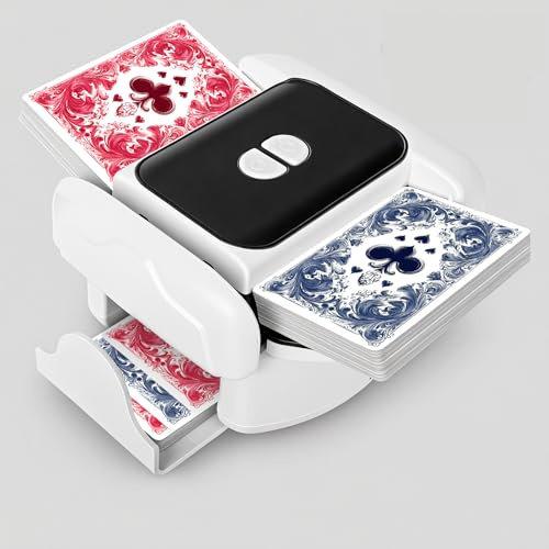 BEE&FLOWER Kartenmischmaschine - Automatisch & wiederaufladbar Kartenmischer geräuscharm, gleichmäßiges Mischen für 1–2 Decks, Auto & Manuell Kompatibel mit Poker, Rommé, Blackjack (Weiß+Schwarz)
