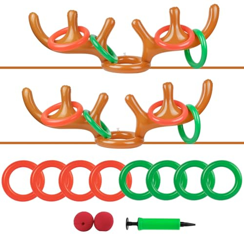 Lekabee Weihnachten Aufblasbares Ringwurfspiel | Rentiergeweih Wurfspiel Kinder Outdoor Indoor Weihnachtsspiel, Ring Toss Game Spiel Weihnachten Spiel für Draussen Party