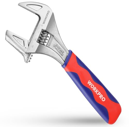 WORKPRO 2-in-1 Schraubenschlüssel verstellbar Rohrzange & Rollgabelschlüssel Einmaulschlüssel aus Chrom-Vanadium Stahl mit Gummigriff – Länge: 200 mm （max. 42mm Maulweite）