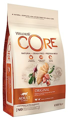 Wellness CORE Original 4 kg, Huhn & Truthahn – Katzenfutter Trocken | für ausgewachsene Katzen, getreidefrei, natürlich, hypoallergen, proteinreich, für optimale Energie & einen schlanken Körper