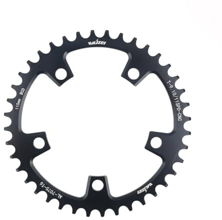 KTKEET 110/130 BCD Kettenblatt 36/38/40/42/44/46/48/50/52/54/56/58/60T 5 Schrauben rund schmal breit Fahrrad Kettenblatt für 9/10/11 Gang Rennrad Klapprad (110BCD 38T)