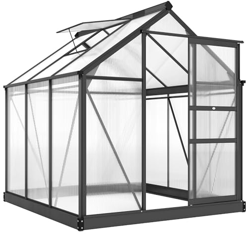 Outsunny Gewächshaus Aluminium 3,65m² 190x192x201cm mit Fundament Dachfenster Schiebetür 4 mm Platten, UV-beständig Treibhaus Aufzucht Tomatenhaus Pflanzenhaus Frühbeet für Garten Outdoor