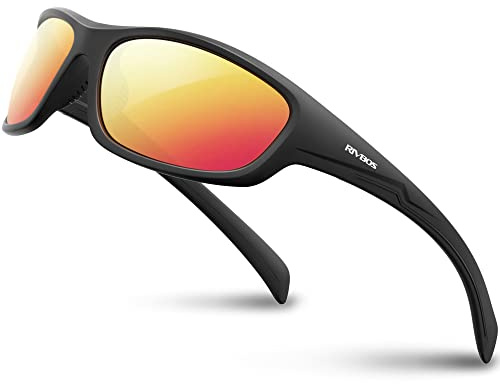 RIVBOS Sonnenbrillen Fahrradbrille Radsportbrillen Sportbrille für damen herren Polarisierte TR90 Superleichtes Rahmen UV400 Wandern Laufen Golfen Fischen RB832(Black Ice Red Lens)
